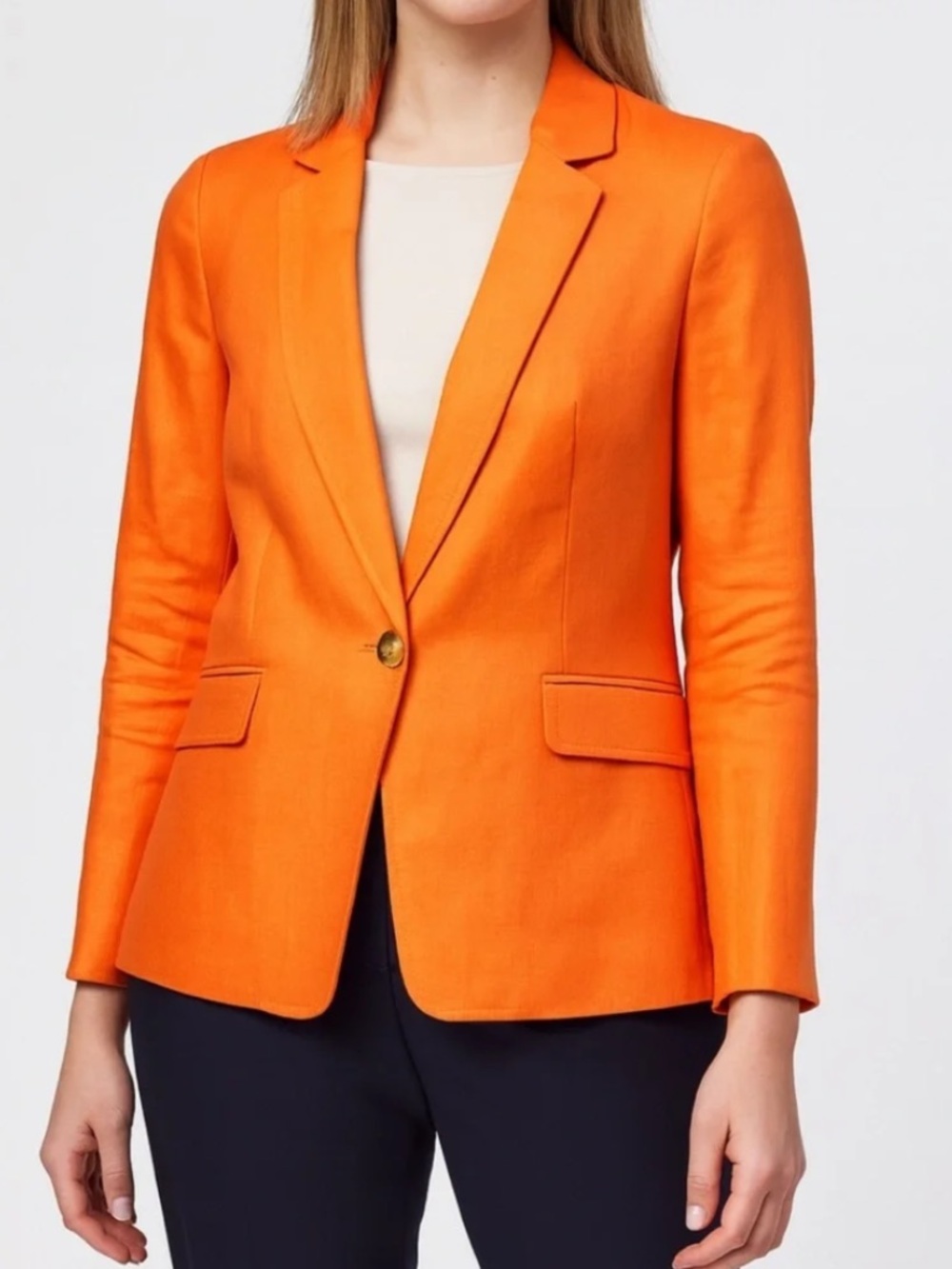 Talbots Tailored Orange Single-Button Linen Blazer